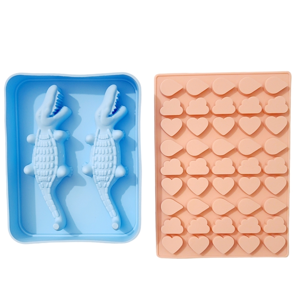 Alligator Crocodile With Lid and Heart Cloud Teardrop Silicone Mold